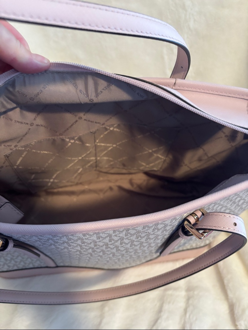 Michael Kors Pink and Beige MK Logo Tote - Picture 10 of 11